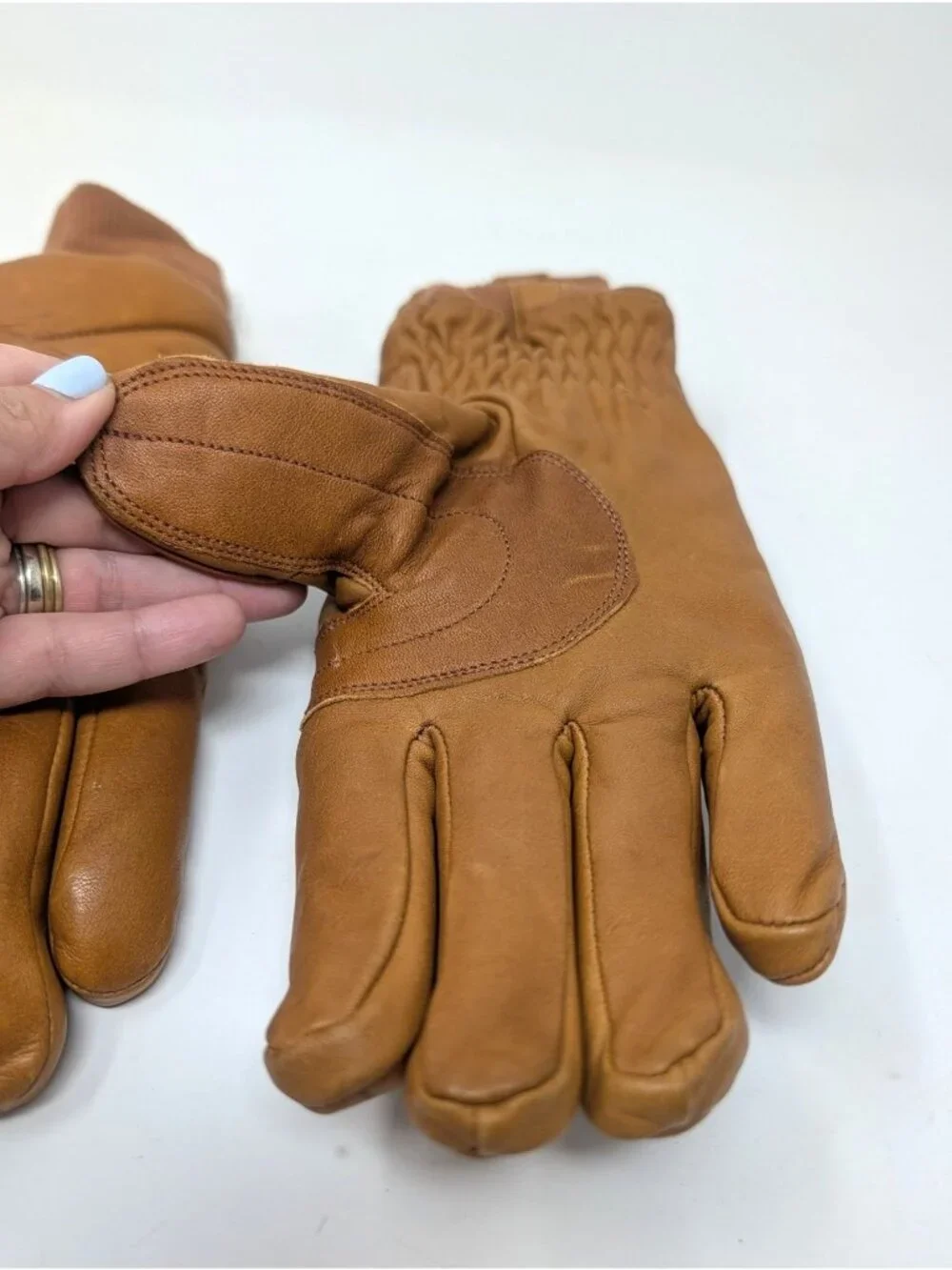 Vintage 80s Tan Quilted Gloves Large Leather Insulated Wrist